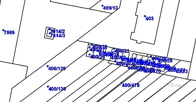 Parcela st. 400/25 v KÚ Střelice u Brna, Katastrální mapa