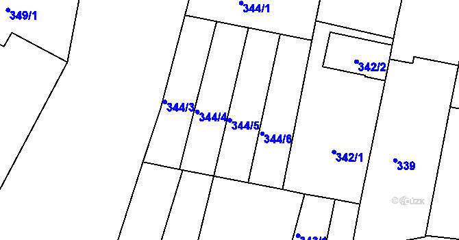 Parcela st. 344/5 v KÚ Střelice u Brna, Katastrální mapa