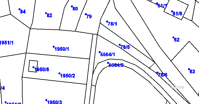 Parcela st. 5564/1 v KÚ Střelice u Brna, Katastrální mapa
