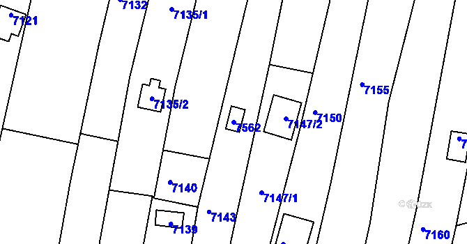 Parcela st. 7562 v KÚ Střelice u Brna, Katastrální mapa