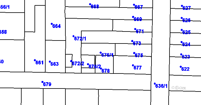 Parcela st. 676/1 v KÚ Střelice u Brna, Katastrální mapa