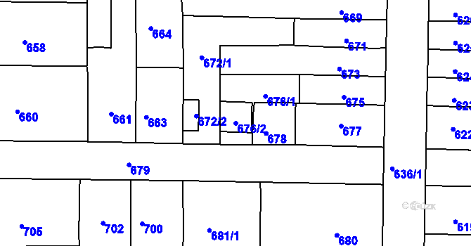 Parcela st. 676/2 v KÚ Střelice u Brna, Katastrální mapa