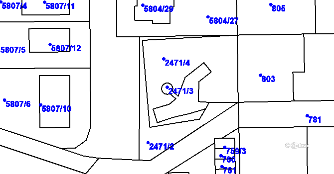 Parcela st. 2471/3 v KÚ Střelice u Brna, Katastrální mapa