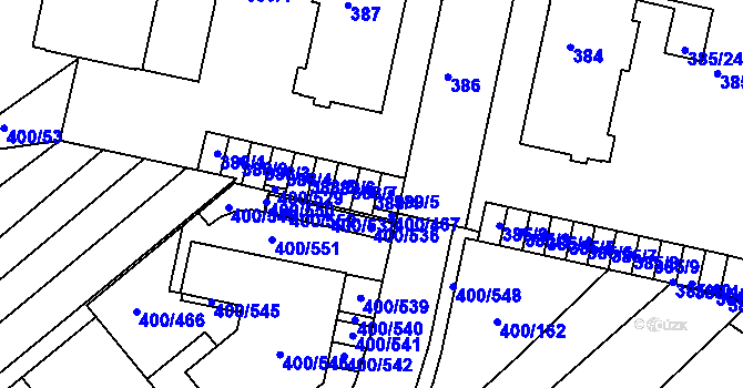 Parcela st. 389/4 v KÚ Střelice u Brna, Katastrální mapa