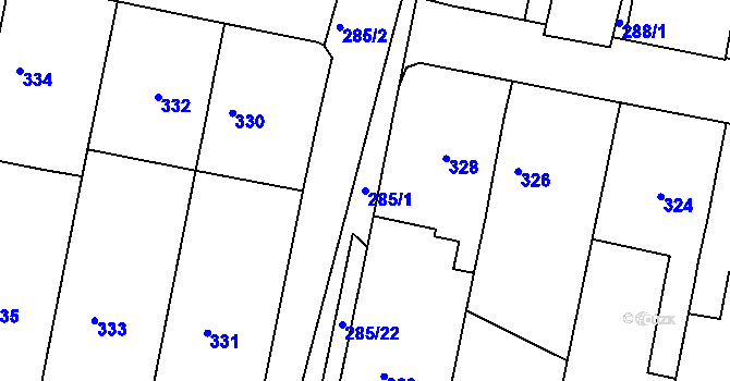 Parcela st. 285/1 v KÚ Střelice u Brna, Katastrální mapa