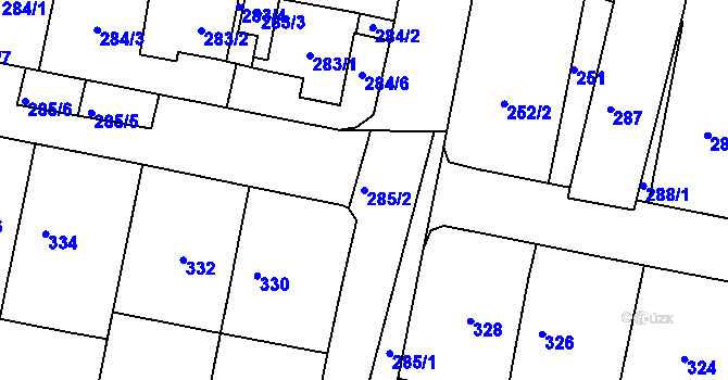 Parcela st. 285/2 v KÚ Střelice u Brna, Katastrální mapa