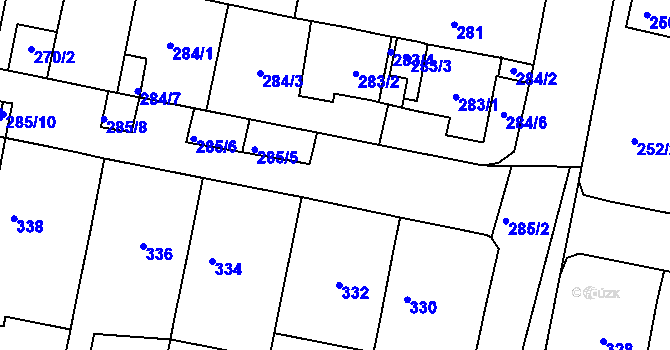 Parcela st. 285/4 v KÚ Střelice u Brna, Katastrální mapa