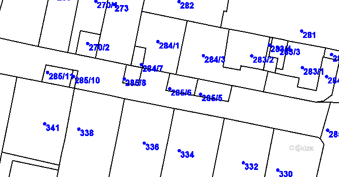 Parcela st. 285/6 v KÚ Střelice u Brna, Katastrální mapa