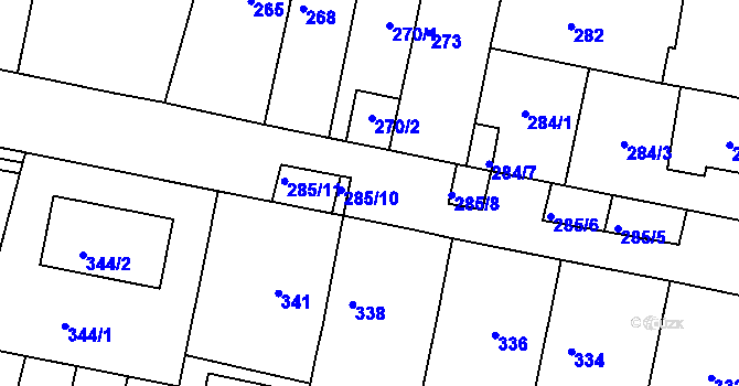 Parcela st. 285/9 v KÚ Střelice u Brna, Katastrální mapa