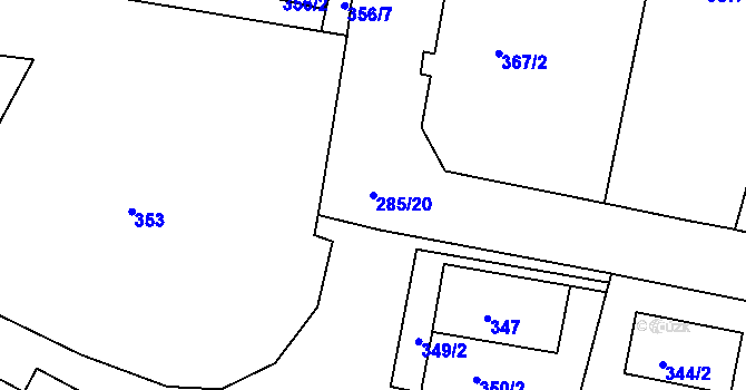 Parcela st. 285/20 v KÚ Střelice u Brna, Katastrální mapa