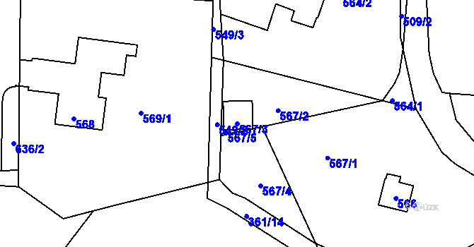 Parcela st. 567/3 v KÚ Střelice u Brna, Katastrální mapa