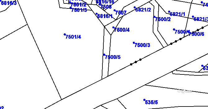 Parcela st. 7500/5 v KÚ Střelice u Brna, Katastrální mapa