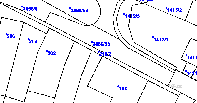 Parcela st. 210/2 v KÚ Střelice u Brna, Katastrální mapa