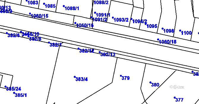 Parcela st. 382/13 v KÚ Střelice u Brna, Katastrální mapa