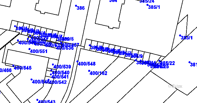 Parcela st. 385/14 v KÚ Střelice u Brna, Katastrální mapa