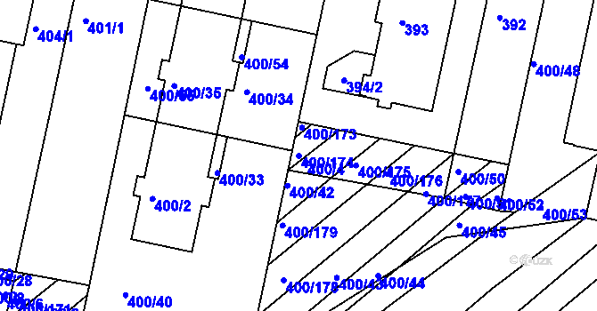 Parcela st. 400/174 v KÚ Střelice u Brna, Katastrální mapa