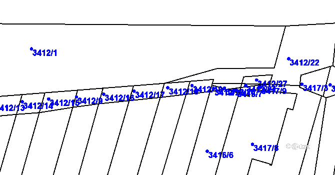Parcela st. 3412/18 v KÚ Střelice u Brna, Katastrální mapa