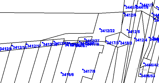 Parcela st. 3412/21 v KÚ Střelice u Brna, Katastrální mapa