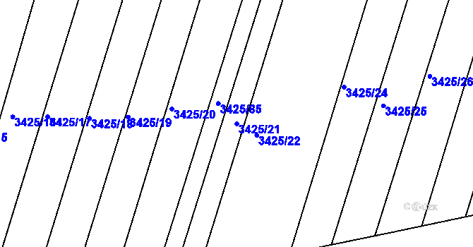 Parcela st. 3425/21 v KÚ Střelice u Brna, Katastrální mapa