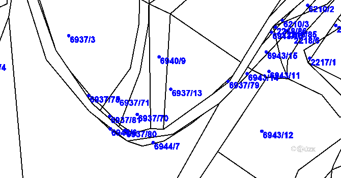 Parcela st. 6937/13 v KÚ Střelice u Brna, Katastrální mapa