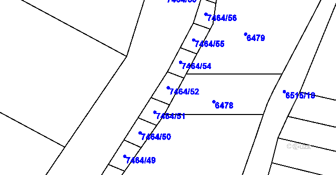 Parcela st. 7464/52 v KÚ Střelice u Brna, Katastrální mapa
