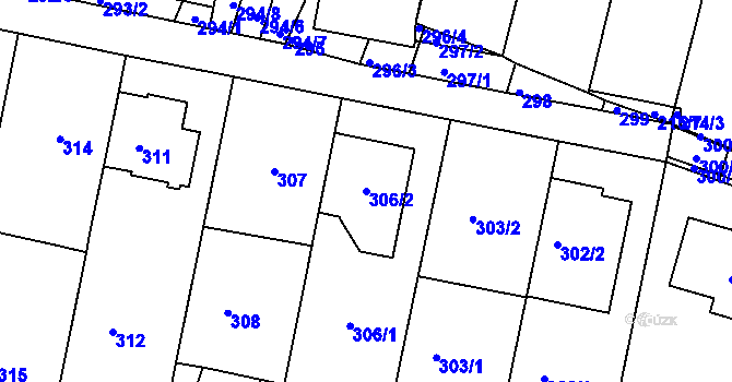 Parcela st. 306/2 v KÚ Střelice u Brna, Katastrální mapa