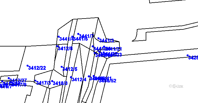Parcela st. 3441/22 v KÚ Střelice u Brna, Katastrální mapa