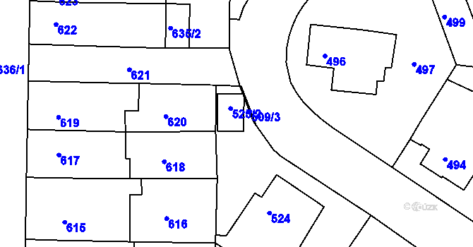 Parcela st. 525/2 v KÚ Střelice u Brna, Katastrální mapa