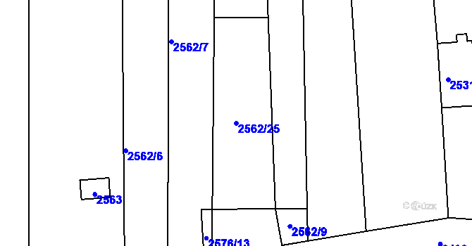 Parcela st. 2562/25 v KÚ Střelice u Brna, Katastrální mapa