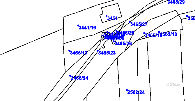 Parcela st. 3465/23 v KÚ Střelice u Brna, Katastrální mapa