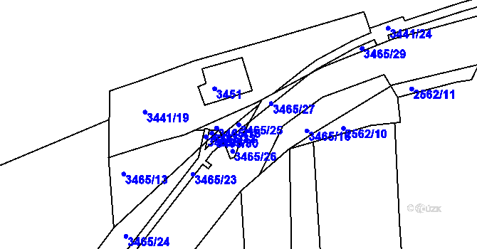 Parcela st. 3465/25 v KÚ Střelice u Brna, Katastrální mapa