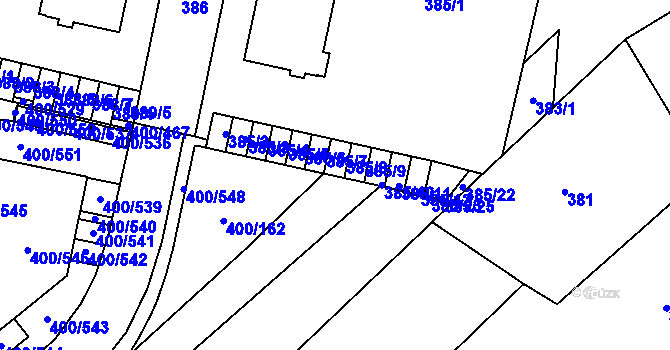 Parcela st. 385/21 v KÚ Střelice u Brna, Katastrální mapa