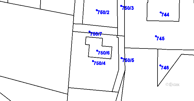 Parcela st. 750/6 v KÚ Střelice u Brna, Katastrální mapa