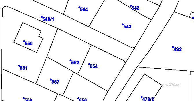 Parcela st. 555/2 v KÚ Střelice u Brna, Katastrální mapa