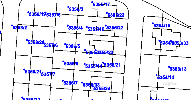Parcela st. 5355/20 v KÚ Střelice u Brna, Katastrální mapa