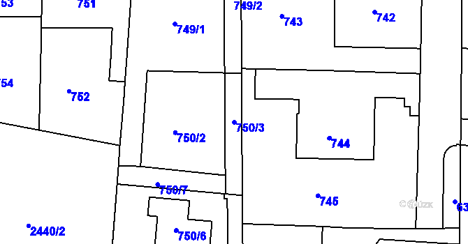 Parcela st. 750/3 v KÚ Střelice u Brna, Katastrální mapa