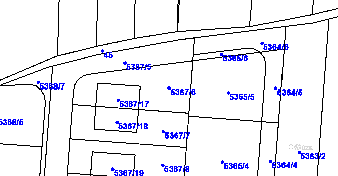 Parcela st. 5367/6 v KÚ Střelice u Brna, Katastrální mapa