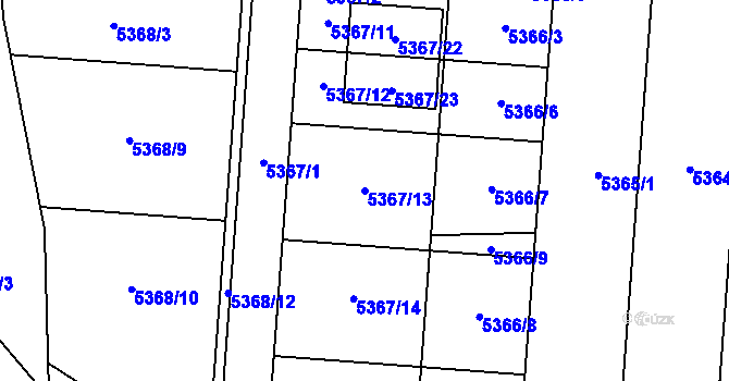 Parcela st. 5367/13 v KÚ Střelice u Brna, Katastrální mapa