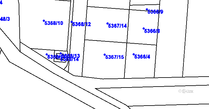 Parcela st. 5367/15 v KÚ Střelice u Brna, Katastrální mapa