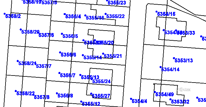 Parcela st. 5355/21 v KÚ Střelice u Brna, Katastrální mapa