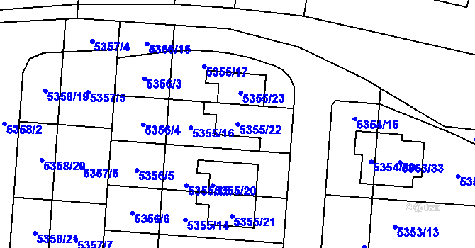 Parcela st. 5355/22 v KÚ Střelice u Brna, Katastrální mapa