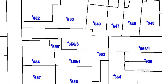 Parcela st. 656/2 v KÚ Střelice u Brna, Katastrální mapa