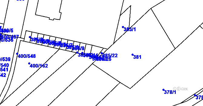 Parcela st. 385/22 v KÚ Střelice u Brna, Katastrální mapa