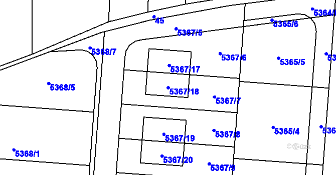 Parcela st. 5367/18 v KÚ Střelice u Brna, Katastrální mapa
