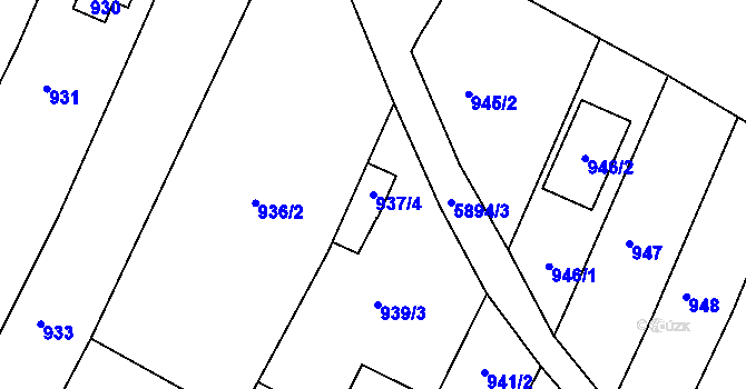 Parcela st. 937/4 v KÚ Střelice u Brna, Katastrální mapa