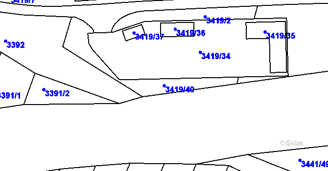 Parcela st. 3419/40 v KÚ Střelice u Brna, Katastrální mapa