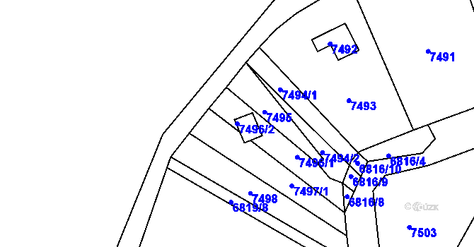 Parcela st. 7496/2 v KÚ Střelice u Brna, Katastrální mapa