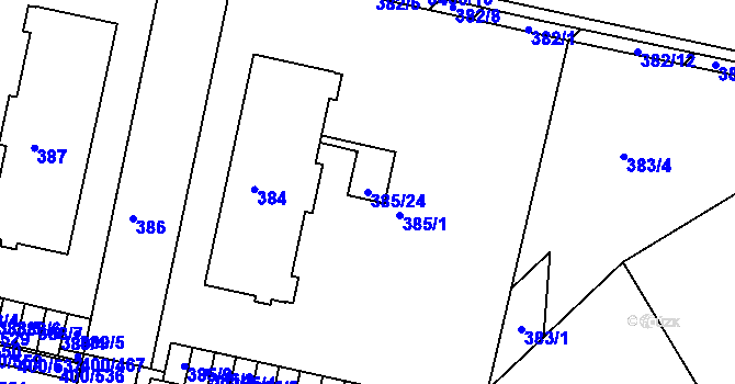 Parcela st. 385/24 v KÚ Střelice u Brna, Katastrální mapa