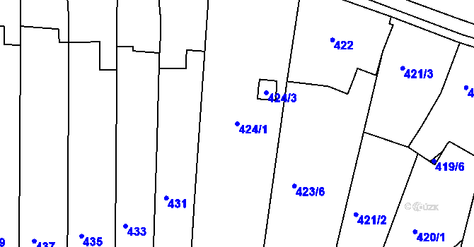 Parcela st. 424/1 v KÚ Střelice u Brna, Katastrální mapa