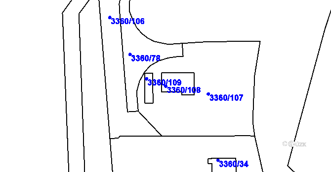 Parcela st. 3360/108 v KÚ Střelice u Brna, Katastrální mapa